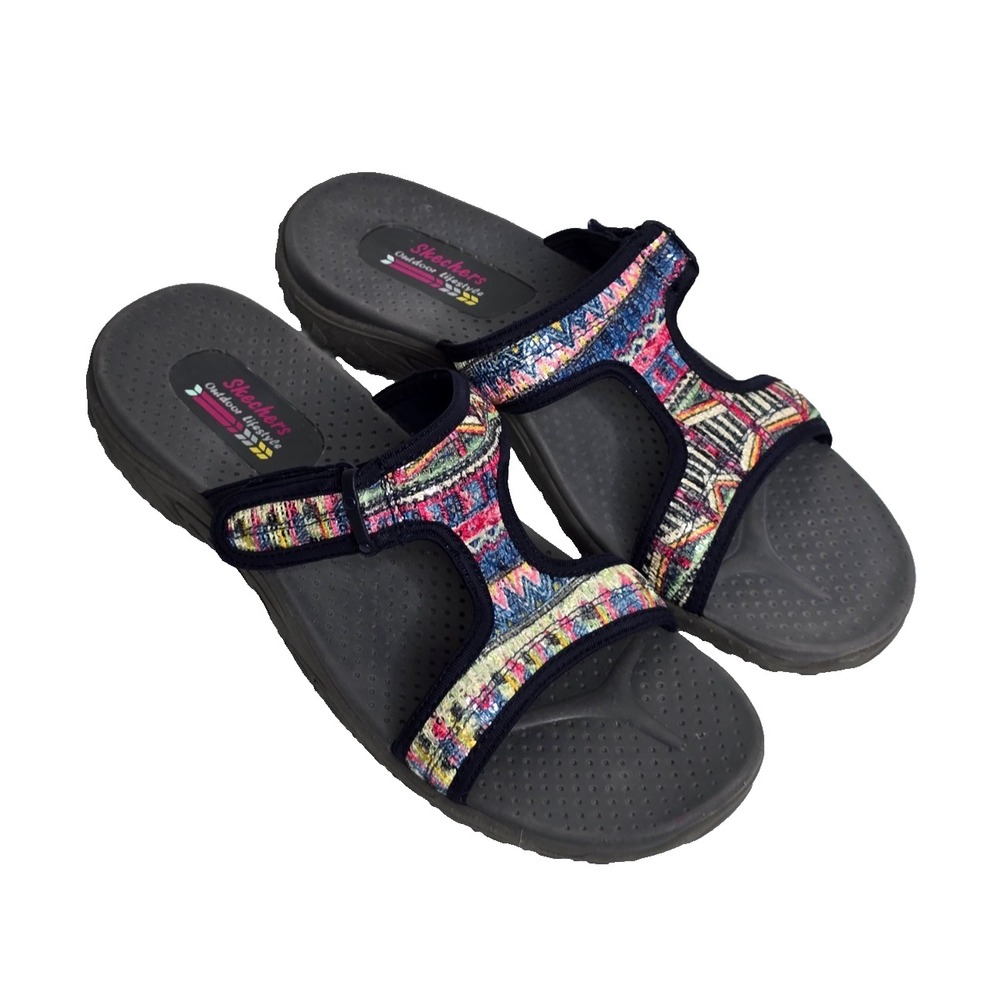 Skechers Sandals Womens 10 Reggae Sequence Slide T Strap Slip On Casual 41115